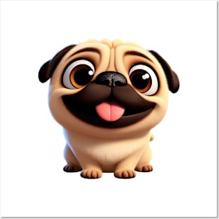 Pug puppy smiling face cartoon. Posters and Art